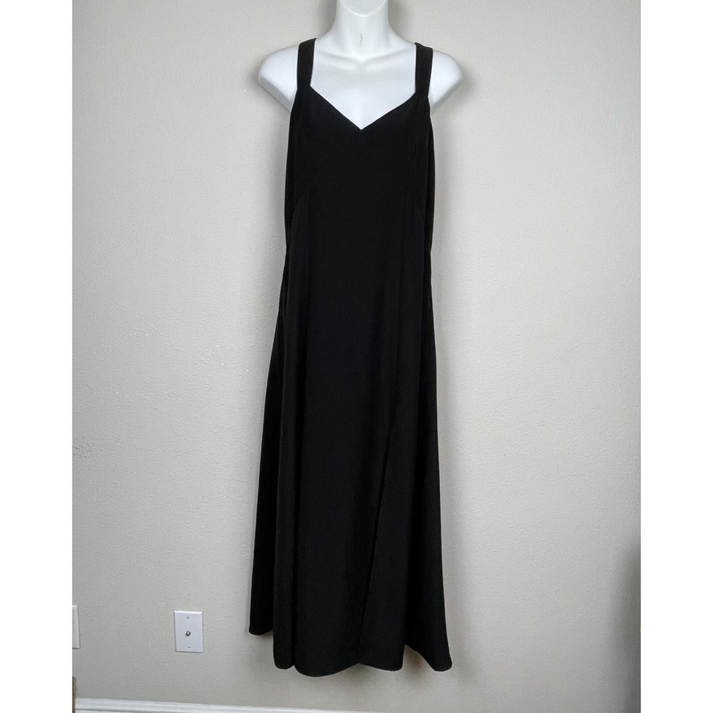 Banana Republic Black Slip Dress Size Petite M – Slit, Crisscross Back, Elegant